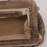 Bottega Veneta Grey Suede Beaded Intrecciato East West Frame Bag