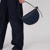 Limited Edition Bottega Veneta Blue Abyss Denim and Leather Intrecciato Mini Sunrise Shoulder Bag