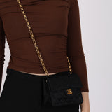 Rare Chanel Mini Square Flap Bijoux Chain Black Satin 1994 24K GP
