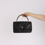 Chanel 2000s Black Lambskin Chevron Top Handle Flap 24K GP