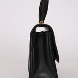 Chanel 2000s Black Lambskin Chevron Top Handle Flap 24K GP