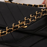 Chanel 2000s Black Lambskin Chevron Top Handle Flap 24K GP