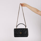 Chanel 2000s Black Lambskin Chevron Top Handle Flap 24K GP