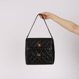 Rare Chanel 1996 Lambskin Double Turnlock Shoulder Bag 24K GP