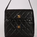 Rare Chanel 1996 Lambskin Double Turnlock Shoulder Bag 24K GP