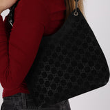 Gucci GG Monogram Suede Bamboo Hobo