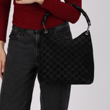 Gucci GG Monogram Suede Bamboo Hobo