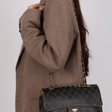 Rare Chanel 17B Black Calfskin Wild Stitch Double Flap