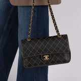 Rare Chanel 17B Black Calfskin Wild Stitch Double Flap