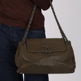 Chanel 2012 Olive Lambskin Hamptons CC Accordion Flap Bag