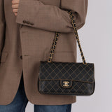 Rare Chanel 17B Black Calfskin Wild Stitch Double Flap