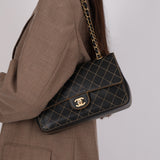 Rare Chanel 17B Black Calfskin Wild Stitch Double Flap