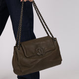 Chanel 2012 Olive Lambskin Hamptons CC Accordion Flap Bag