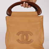 Chanel 2003 Beige Calfskin Wood Top Handle Bag