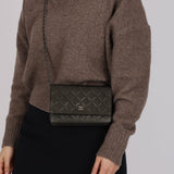 Chanel 2017 Iridescent Gray Caviar Wallet on Chain SHW