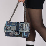 Rare Chanel 2014 Denim Patchwork Medium Single Flap Bag