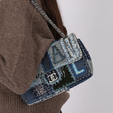 Rare Chanel 2014 Denim Patchwork Medium Single Flap Bag