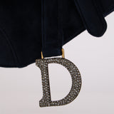 Dior 2020 Deep Navy Velvet Crystal Embellished Mini Saddle