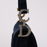 Dior 2020 Deep Navy Velvet Crystal Embellished Mini Saddle