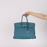 Hermès 2007 Bleu Jean Clemence Birkin 35 Retourne PHW