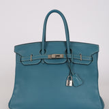 Hermès 2007 Bleu Jean Clemence Birkin 35 Retourne PHW