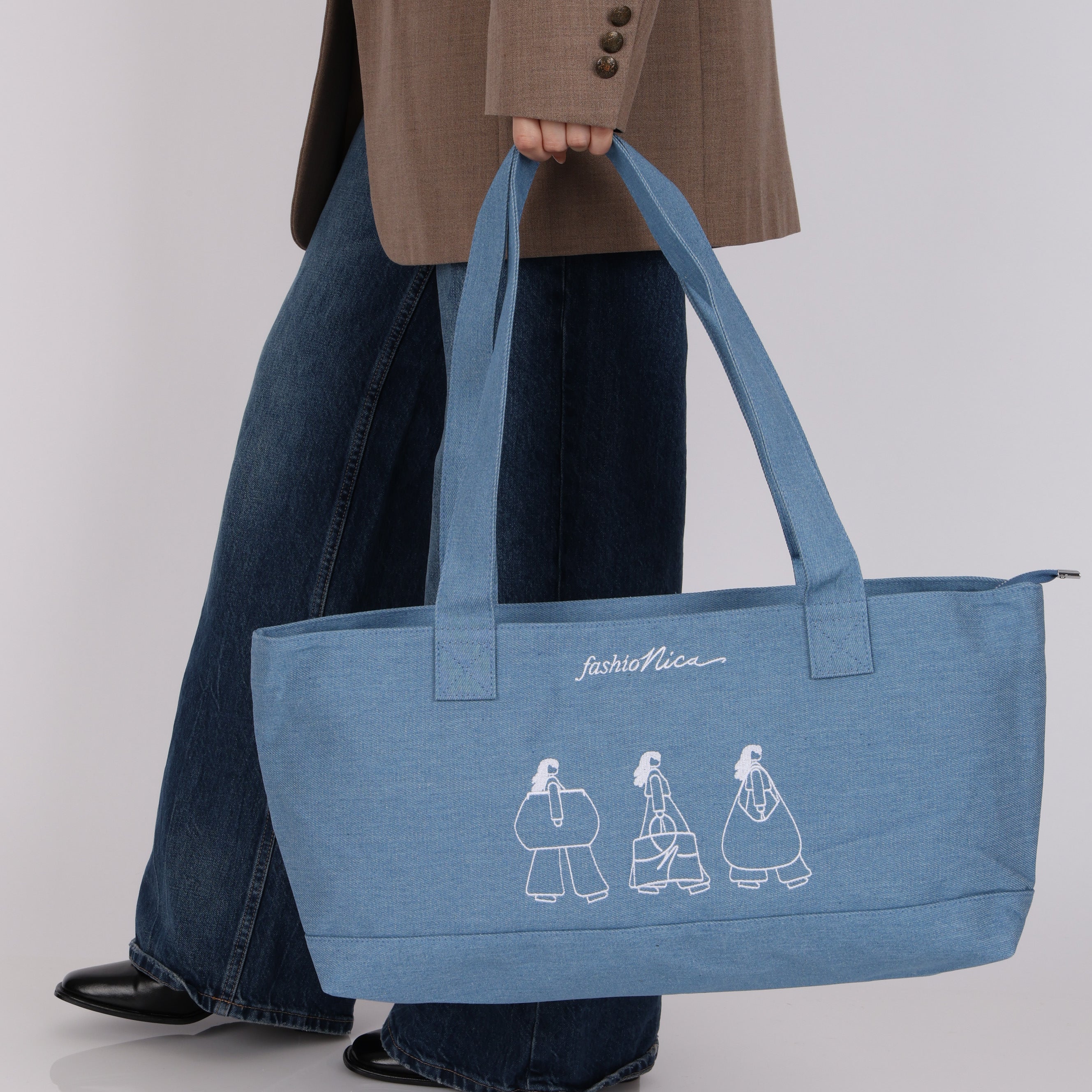 Exclusive FashioNica Fest Denim Zip East West Tote