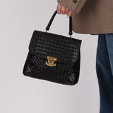 Bottega Veneta Black Lambskin Intrecciato Push-Lock Kelly