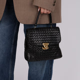 Bottega Veneta Black Lambskin Intrecciato Push-Lock Kelly