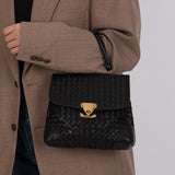 Bottega Veneta Black Lambskin Intrecciato Push-Lock Kelly