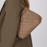 Chanel 1996 Dark Beige Caviar Turnlock Quilted Chain Tote
