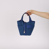 Hermès 2022 Bleu Royal Toile and Swift Cargo Picotin 18 PHW