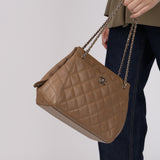 Chanel 1996 Dark Beige Caviar Turnlock Quilted Chain Tote