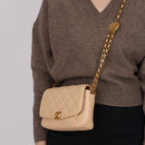 Chanel 2020 Beige CC Quilted Bijoux Coin Flap Bag