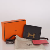Hermès 2025 Rouge Sellier Epsom Slim Constance Wallet with Rose Confetti Evercolor Zip Case GHW