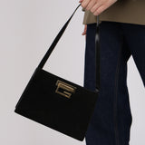 Gucci Black Suede Square G Clasp Shoulder Bag