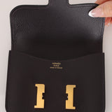 Hermès 2025 Rouge Sellier Epsom Slim Constance Wallet with Rose Confetti Evercolor Zip Case GHW