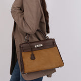 Limited Edition Hermès 2007 Ebene Vautour Evercalf and Blond Troika Kelly 32 PHW