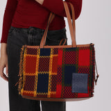 Loewe Multicolor Tartan Wool and Leather Cushion Tote