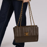 Chanel 1994 Chocolate Caviar Vertical Quilt Jumbo Single Flap 24K GP