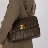 Chanel 1994 Chocolate Caviar Vertical Quilt Jumbo Single Flap 24K GP