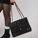 Ultra-Rare Chanel 1991 Black Lambskin Double CC Maxi Flap Bag 24K GP