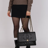 Ultra-Rare Chanel 1991 Black Lambskin Double CC Maxi Flap Bag 24K GP