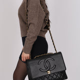 Ultra-Rare Chanel 1991 Black Lambskin Double CC Maxi Flap Bag 24K GP