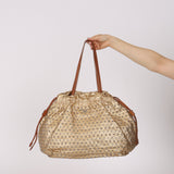 Prada Gold Metallic Calfskin Studded Drawstring Bucket Bag