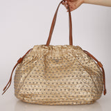 Prada Gold Metallic Calfskin Studded Drawstring Bucket Bag