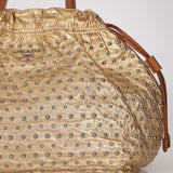 Prada Gold Metallic Calfskin Studded Drawstring Bucket Bag