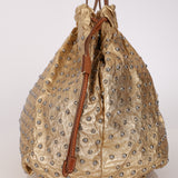 Prada Gold Metallic Calfskin Studded Drawstring Bucket Bag