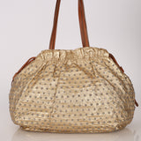 Prada Gold Metallic Calfskin Studded Drawstring Bucket Bag