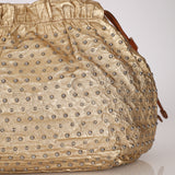 Prada Gold Metallic Calfskin Studded Drawstring Bucket Bag