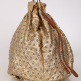 Prada Gold Metallic Calfskin Studded Drawstring Bucket Bag